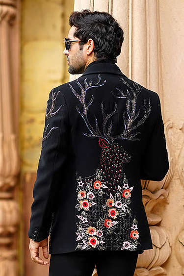 Black Iridescent Eagle Motif Embroidered Tuxedo