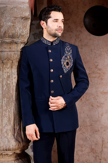 Royal Blue Resham Bandhgala Set