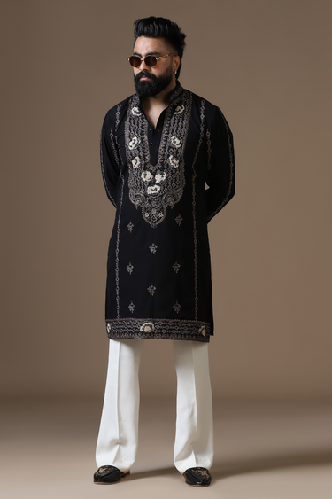 Lycra Noir Ari Hand Embroidery Kurta Set