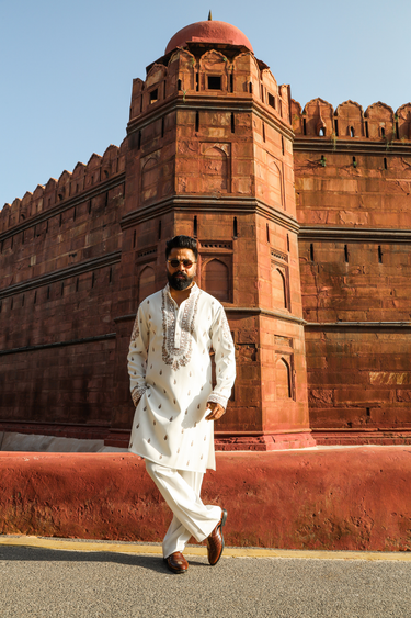 Ivory Lycra Embroidery Aari Handwork Kurta Set