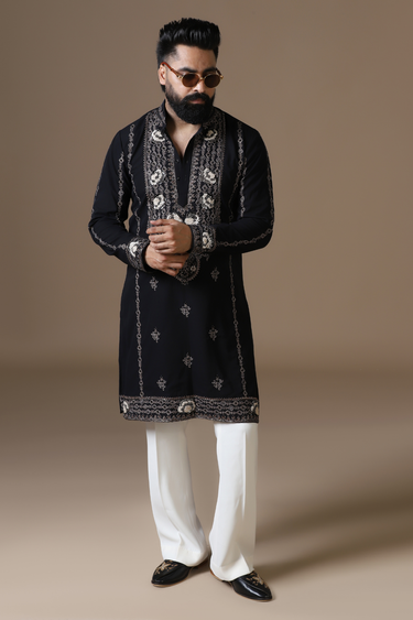 Lycra Noir Ari Hand Embroidery Kurta Set
