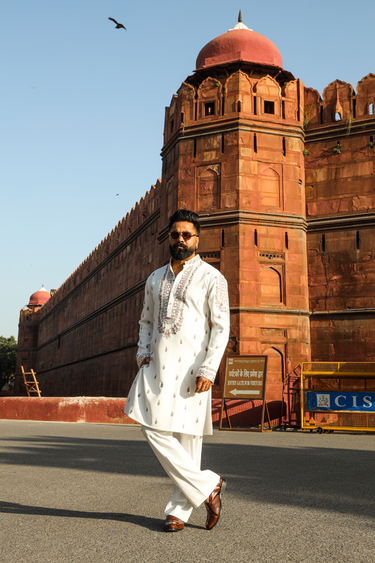 Ivory Lycra Embroidery Aari Handwork Kurta Set