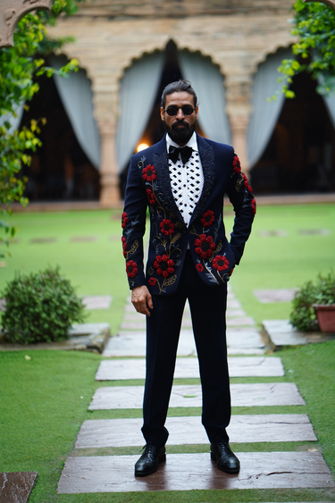 Navy Blue 3D Flower Tuxedo