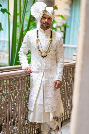 Raw Silk Beaded Sherwani