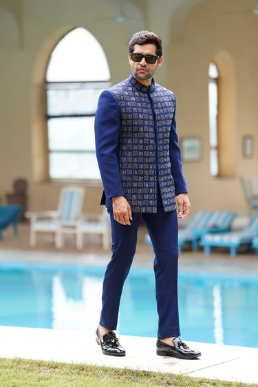 Royal Blue Sliver Bandhgala