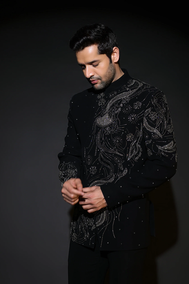 Lycra Midnight Black Bandhgala