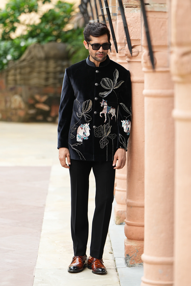Onyx Greek Velvet Bandhgala