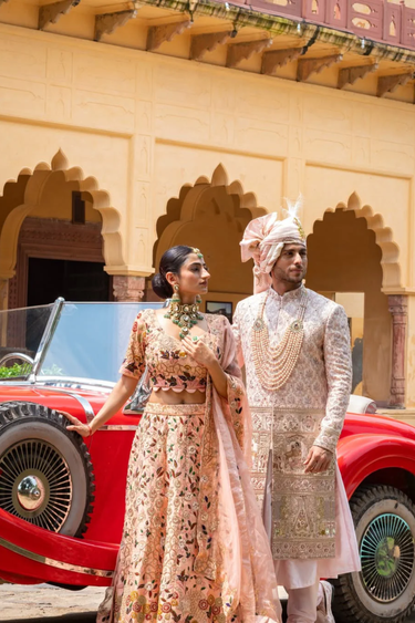 Raw Silk Imperial Ensemble In Peach