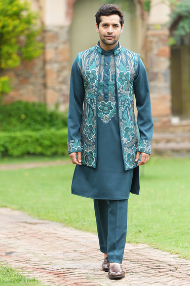 Emerald Botanical Floral Open Jacket