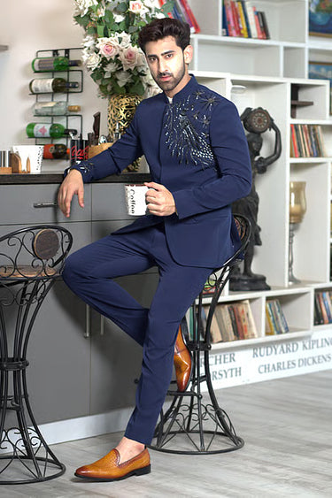 Lycra Peacock Bandhgala Set