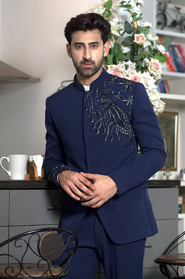 Lycra Peacock Bandhgala Set