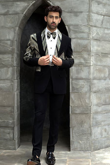 Black Sequin Chevron Stripe Tuxedo