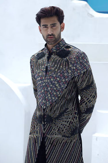 Black Lycra Embroidery Astron Jodhpuri With Trouser