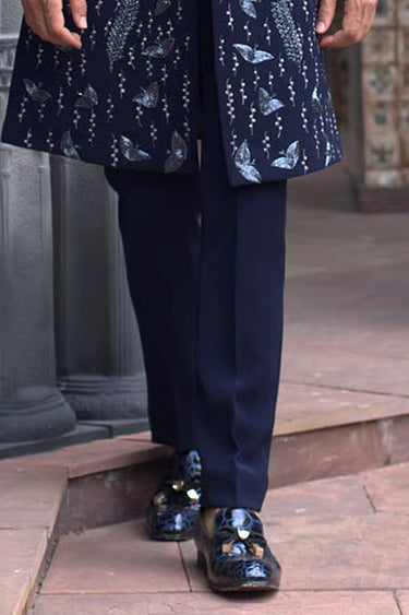 Lycra Midnight Blue Sequin Indo-Western