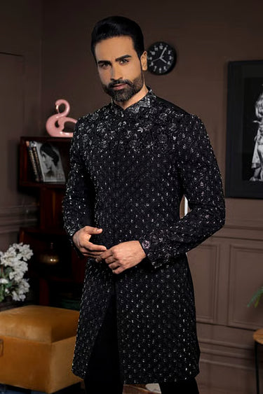 Lycra Midnight Black Indo Western