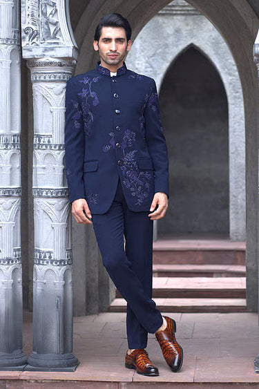 Lycra Midnight Petal Bandhgala Set