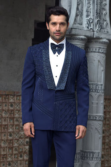 Royal Blue Pintuck Tuxedo Set