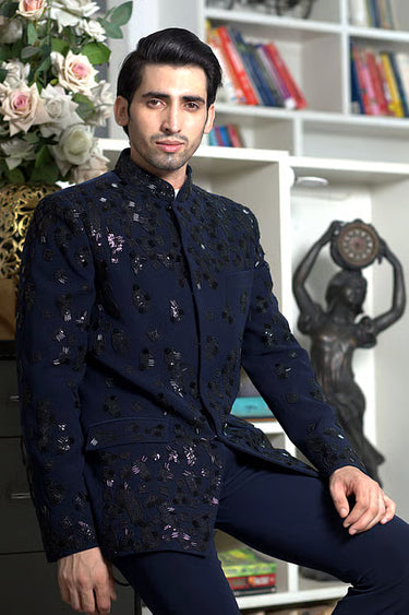Lycra Midnight Blue Bandhgala