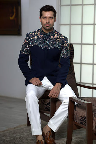 Lycra Midnight Bloom Bandhgala