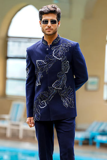 Lycra Midnight Petal Bandhgala Set