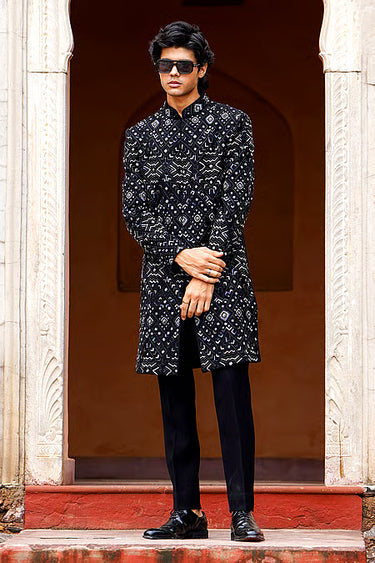 Lycra Noir Mosaic Indo-Western