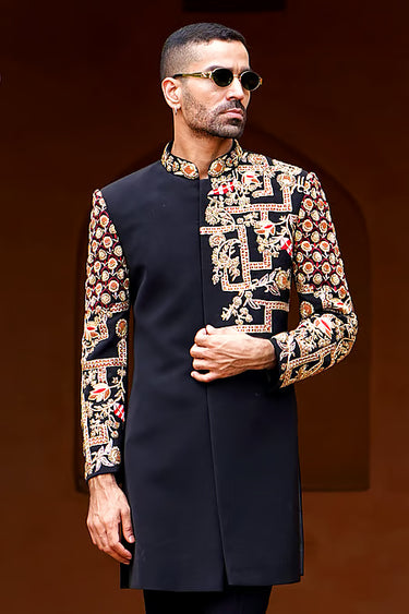 Lycra Black Dabka Indo Western