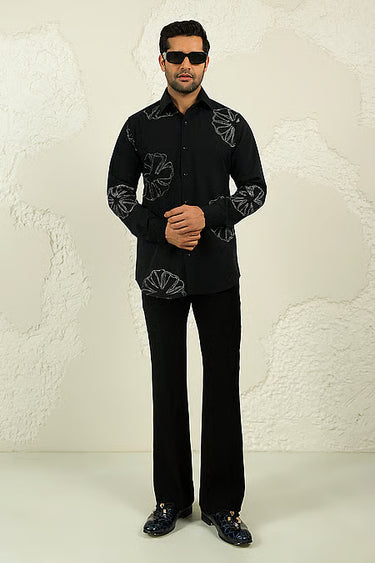Lycra Black Handprinted Shirt