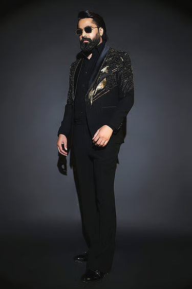Black Collared Tuxedo Set