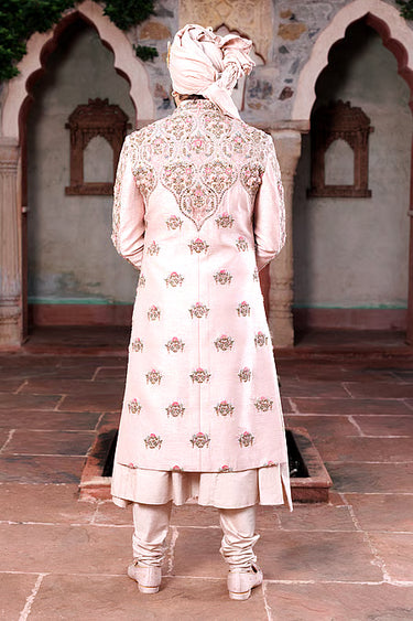 Rose Gold Silk Sherwani Set