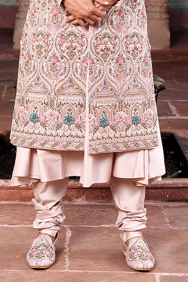 Rose Gold Silk Sherwani Set