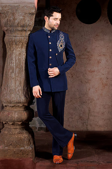 Royal Blue Resham Bandhgala Set