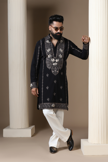 Lycra Noir Ari Hand Embroidery Kurta Set