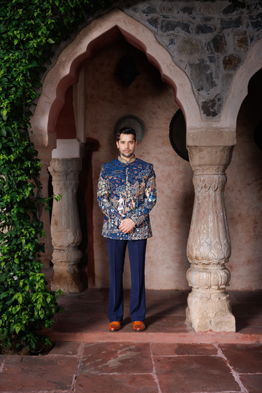 Navy Blue Mughal Court Bandhgala