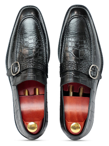 Azure Black Croc Monk Strap