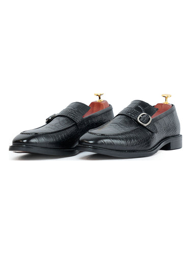 Azure Black Croc Monk Strap