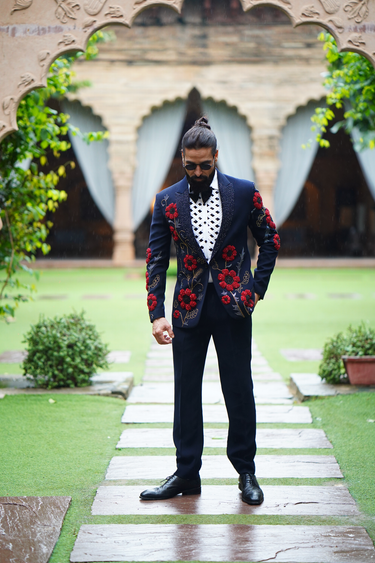 Navy Blue 3D Flower Tuxedo