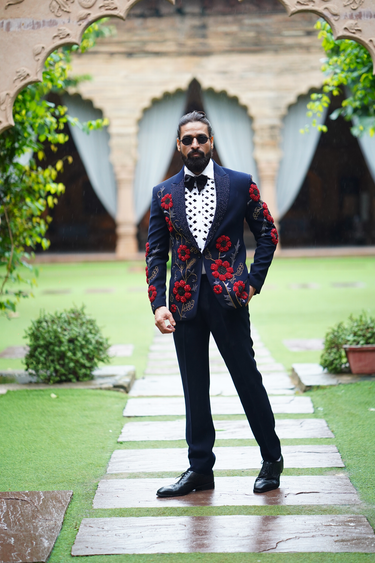 Navy Blue 3D Flower Tuxedo