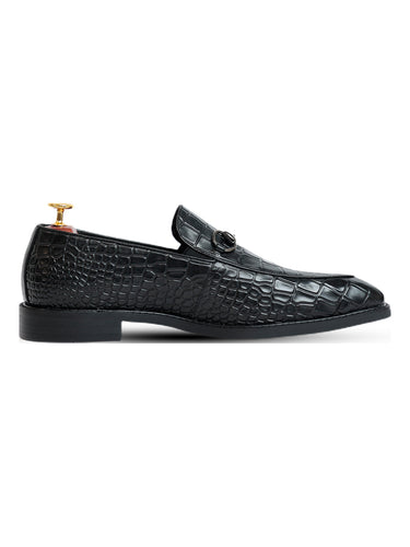 La Cabot Horse Bit Croc Slip On Black
