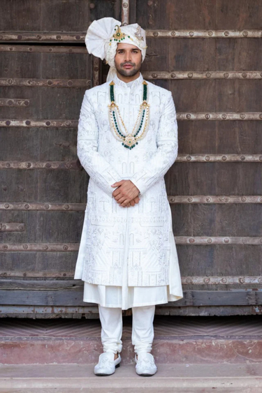 Raw Silk Beaded Sherwani