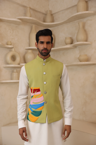 Lycra Colourful Nehru Jacket Set