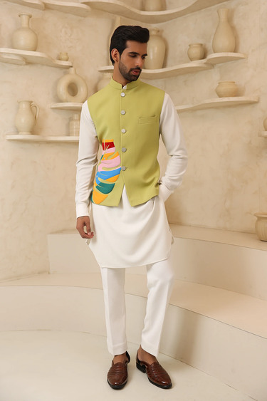 Lycra Colourful Nehru Jacket Set