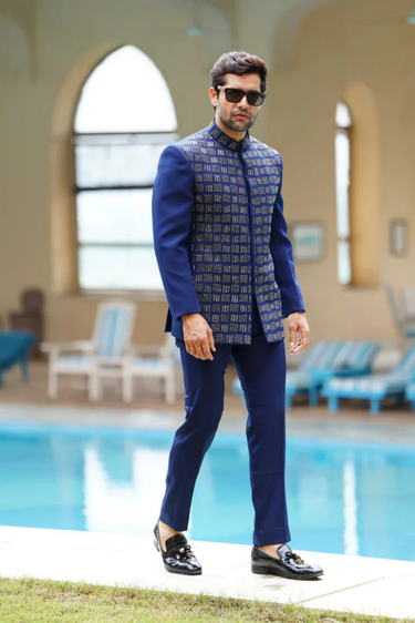 Royal Blue Sliver Bandhgala