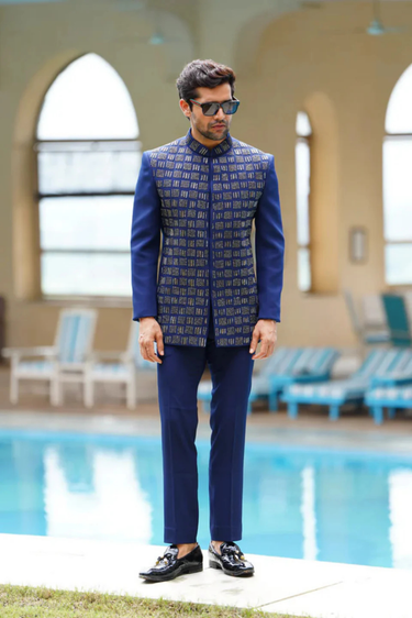 Royal Blue Sliver Bandhgala