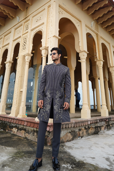 Grey Silver Indo-Western Set