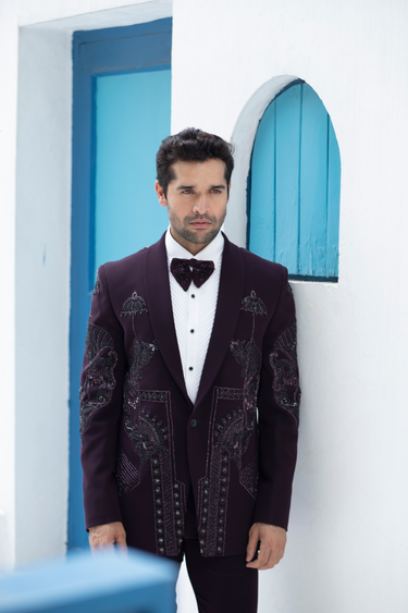 Wine Embroidered Tuxedo