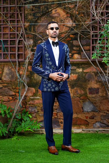 Floral Crystal Navy Blue Tux Set