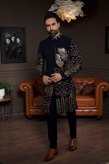 Deep Blue Radha Krishna Indo Western Set