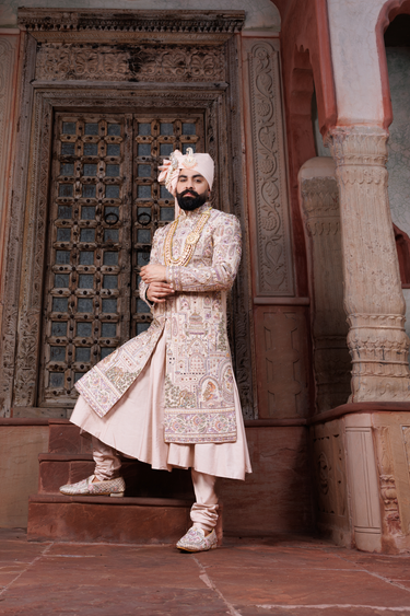 Peach Rose Gold Designer Sherwani