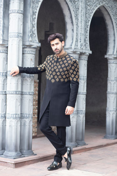 Black Embroidered Indo-Western