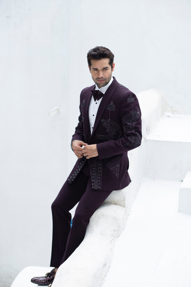 Wine Embroidered Tuxedo